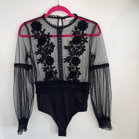 Veras Lucy Tops - Vera's Lucy Black Mesh & Lace Detail Blouse Bodysuit. Vintage Couture!